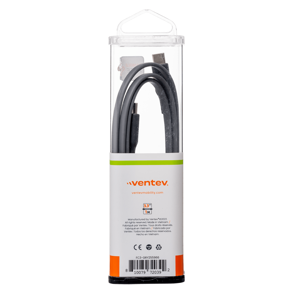 Ventev Chargesync Flat USB C to USB C Cable 3.3ft Gray by Ventev