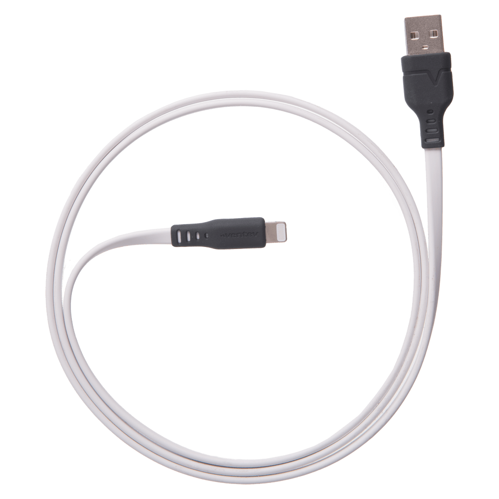 Ventev Chargesync Flat USB A to Apple Lightning Cable 3ft White by Ventev