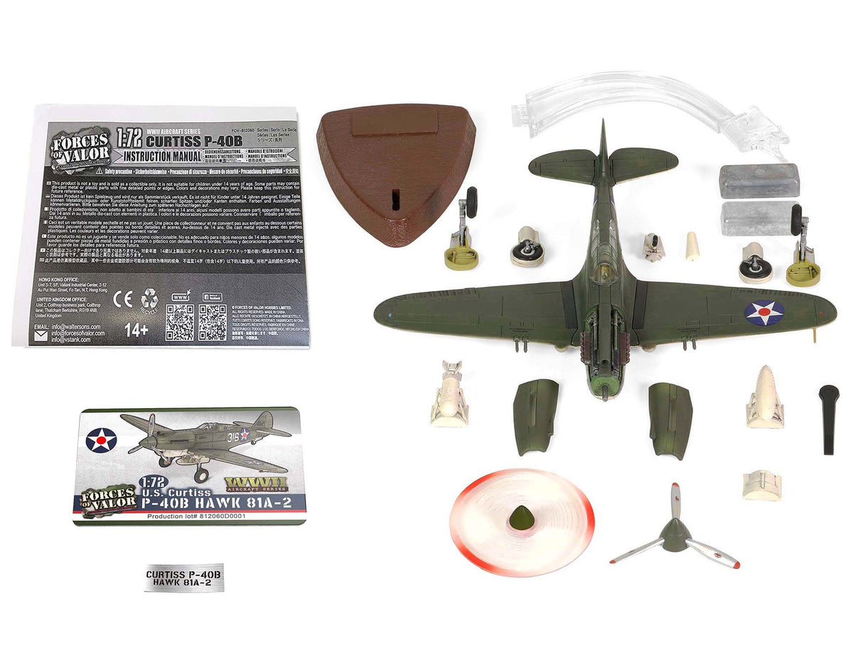 Curtiss P-40B HAWK 81A-2 (P-8127) Aircraft Fighter "47th Pursuit Squadron (15th Pursuit Group) Serial : 316/15P Hawaiian Islands Pearl Habor" (7 December 1941) "WW2 Aircrafts Series" 1/72 Diecast Model by Forces of Valor