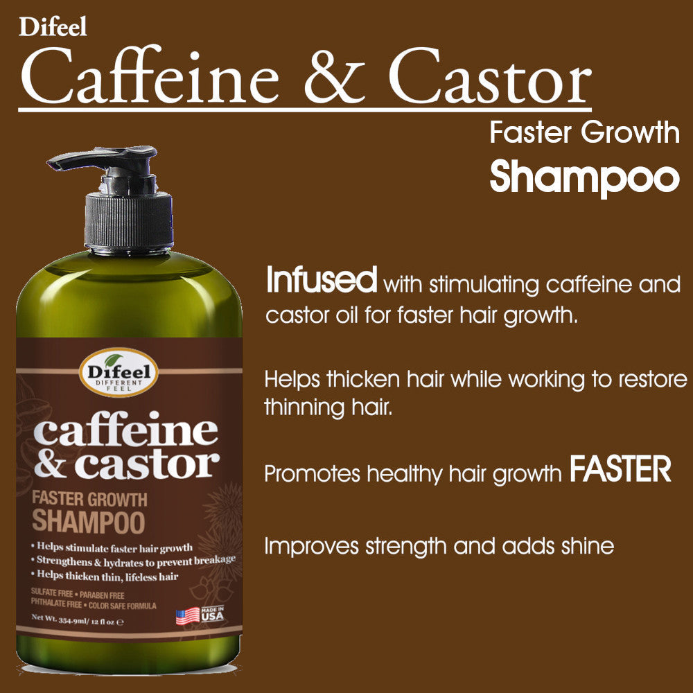 Difeel Caffeine & Castor Shampoo for Faster Hair Growth 12 oz. by difeel - find your natural beauty