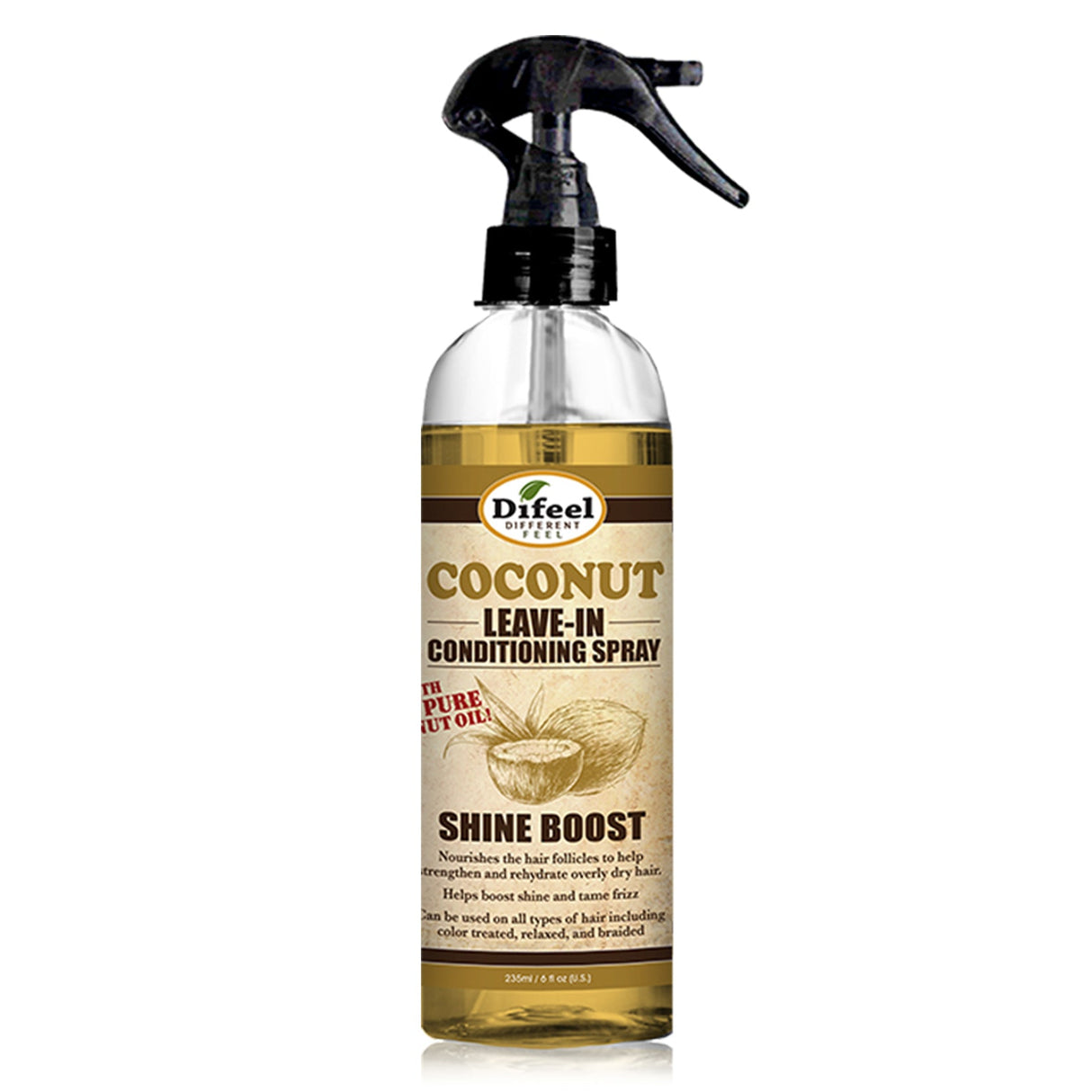 Difeel Shine Boost Leave in Conditioning Spray with 100% Pure Coconut Oil 6 oz. by difeel - find your natural beauty