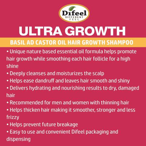 Difeel Ultra Growth with Basil & Castor Oil- Large 33.8oz Shampoo, 33.8oz Conditioner AND 8oz Hair Oil by difeel - find your natural beauty