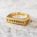 FUUUUUCK Gold Plated Flat Top Ring by Salt and Sparkle