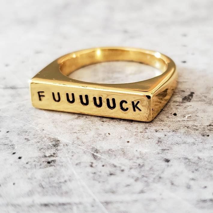 FUUUUUCK Gold Plated Flat Top Ring by Salt and Sparkle