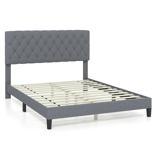 Queen Size Upholstered Platform Bed with Button Tufted Headboard-Queen