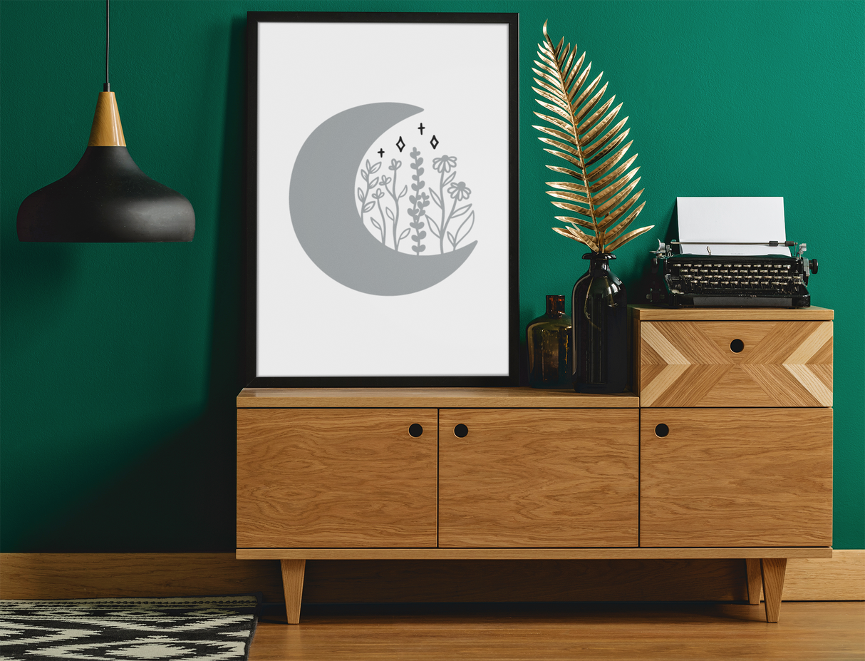 Floral Moon 2022 Boho Hippie Simple Home Wall Decor Print by WinsterCreations™ Official Store