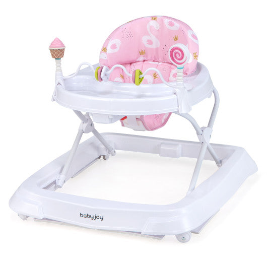 Foldable Baby Activity Walker with Adjustable Height and Detachable Seat Cushion-Pink