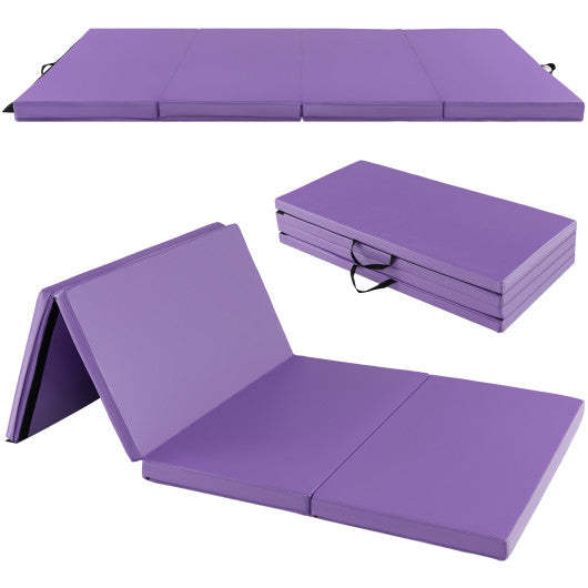 Folding Gymnastics Mat with Carry Handles and Sweatproof Detachable PU Leather Cover-Purple