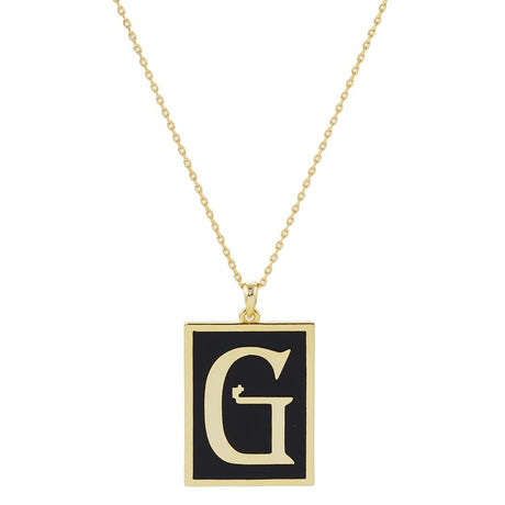 Gold Dipped Enamel Rectangle Monogram Pendant Necklace by Madeline Love