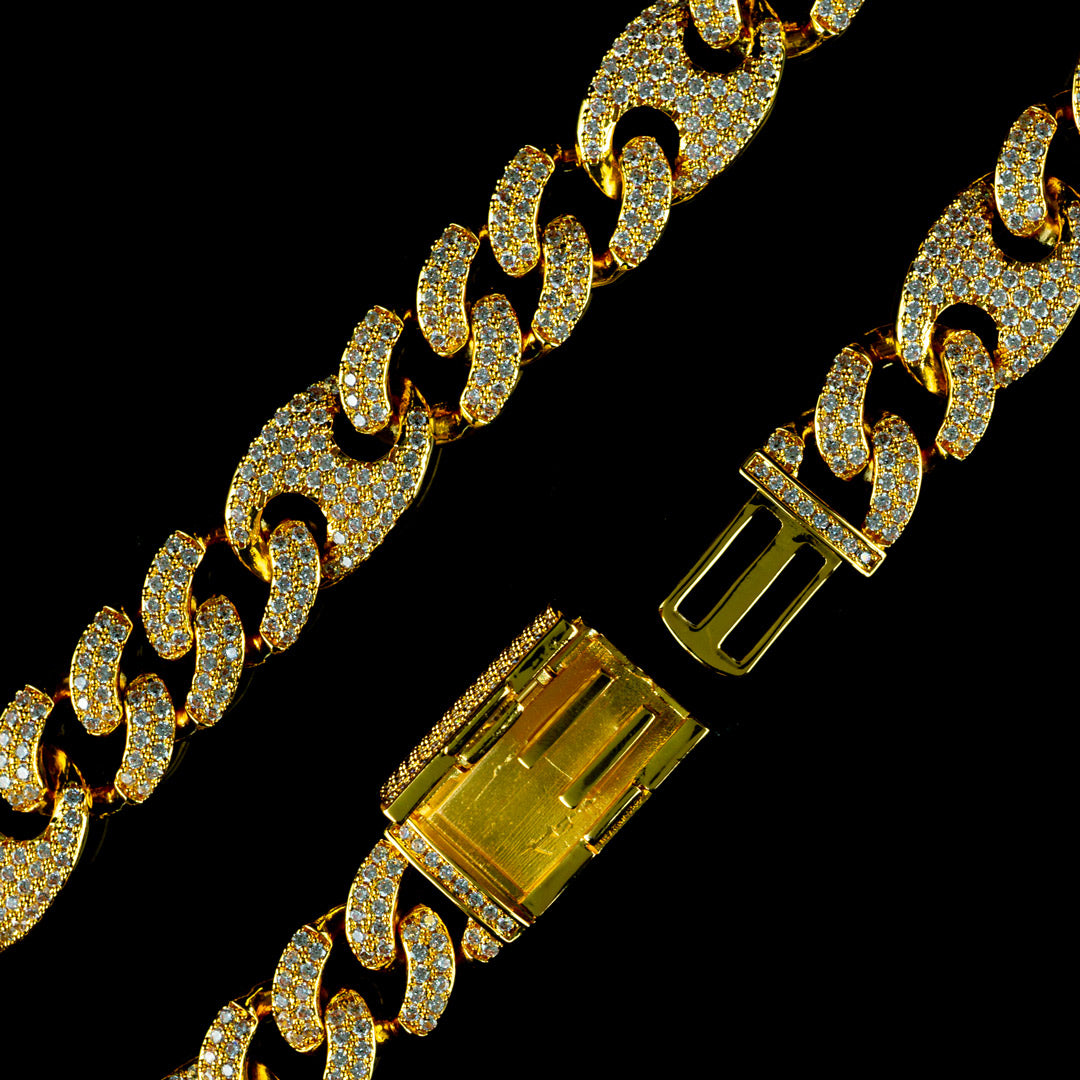 15mm/19mm Diamond Mariner Cuban Chain in Yellow Gold by Custom Gold Grillz