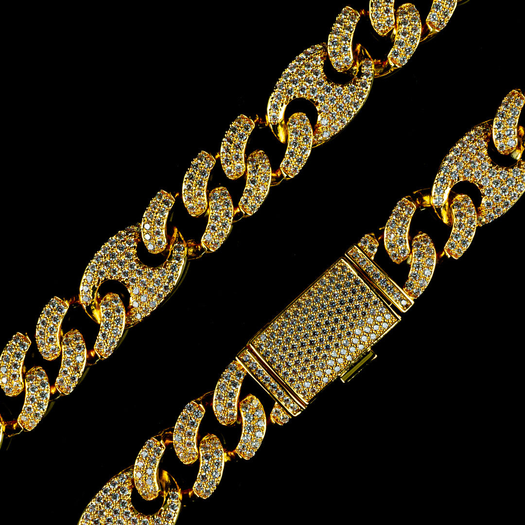 15mm/19mm Diamond Mariner Cuban Chain in Yellow Gold by Custom Gold Grillz