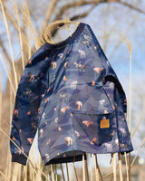 School Apron Navy Printed Mountains Animals by Deux par Deux