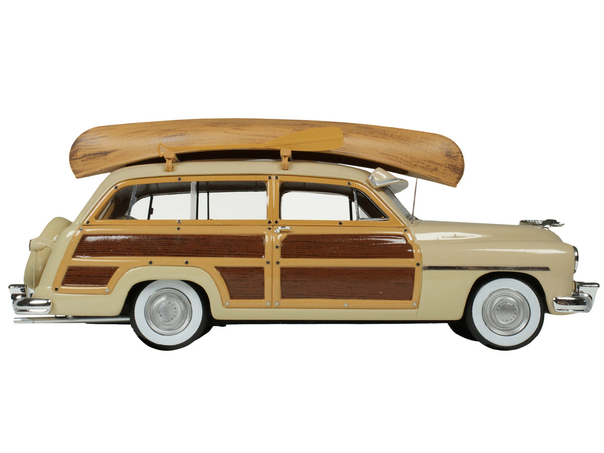 1949 Mercury Woodie Miami Cream with Yellow and Woodgrain Sides and Green Interior with Kayak on Roof Limited Edition to 200 pieces Worldwide 1/43 Model Car by Goldvarg Collection