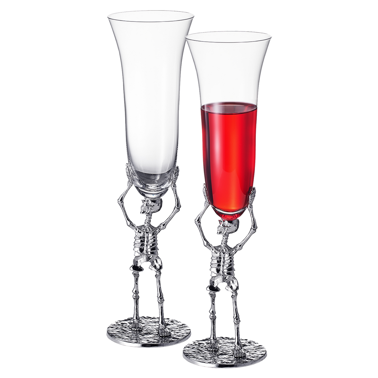 Stemmed Skeleton Champagne Flute Glass | Set of 2 | 7.5oz Halloween Skeleton Glasses 10" H, Goth Gifts, Skeleton Gifts, Skeleton Decor, Spooky Wine Gift Set, Perfect for Halloween Themed Parties by The Wine Savant