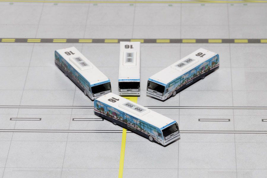 Cobus 3000 Passenger Bus White and Blue with Graphics "US Airways Shuttle Bus - Greener Transit" 4 Piece Set 1/400 Diecast Models by GeminiJets