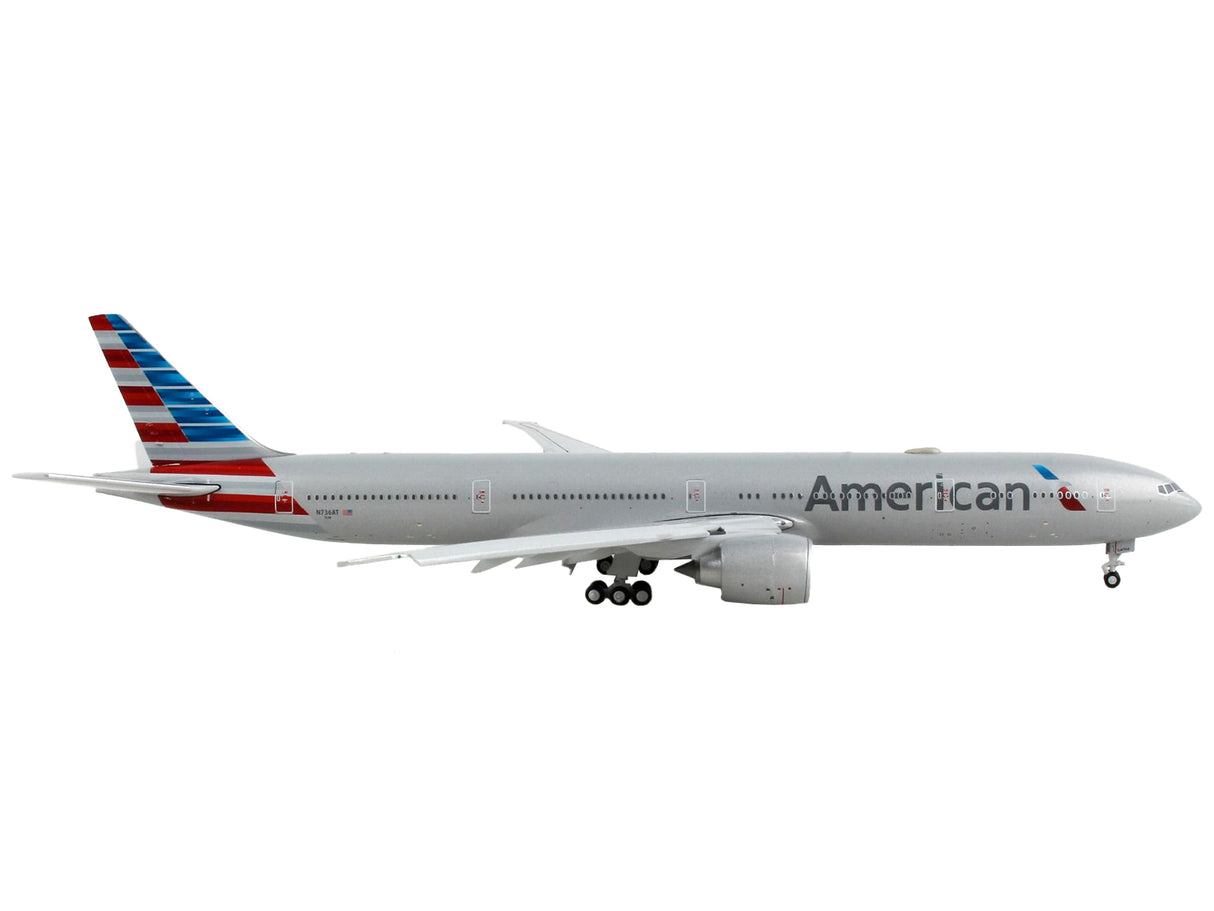 Boeing 777-300ER Commercial Aircraft with Flaps Down "American Airlines" Silver with Striped Tail 1/400 Diecast Model Airplane by GeminiJets