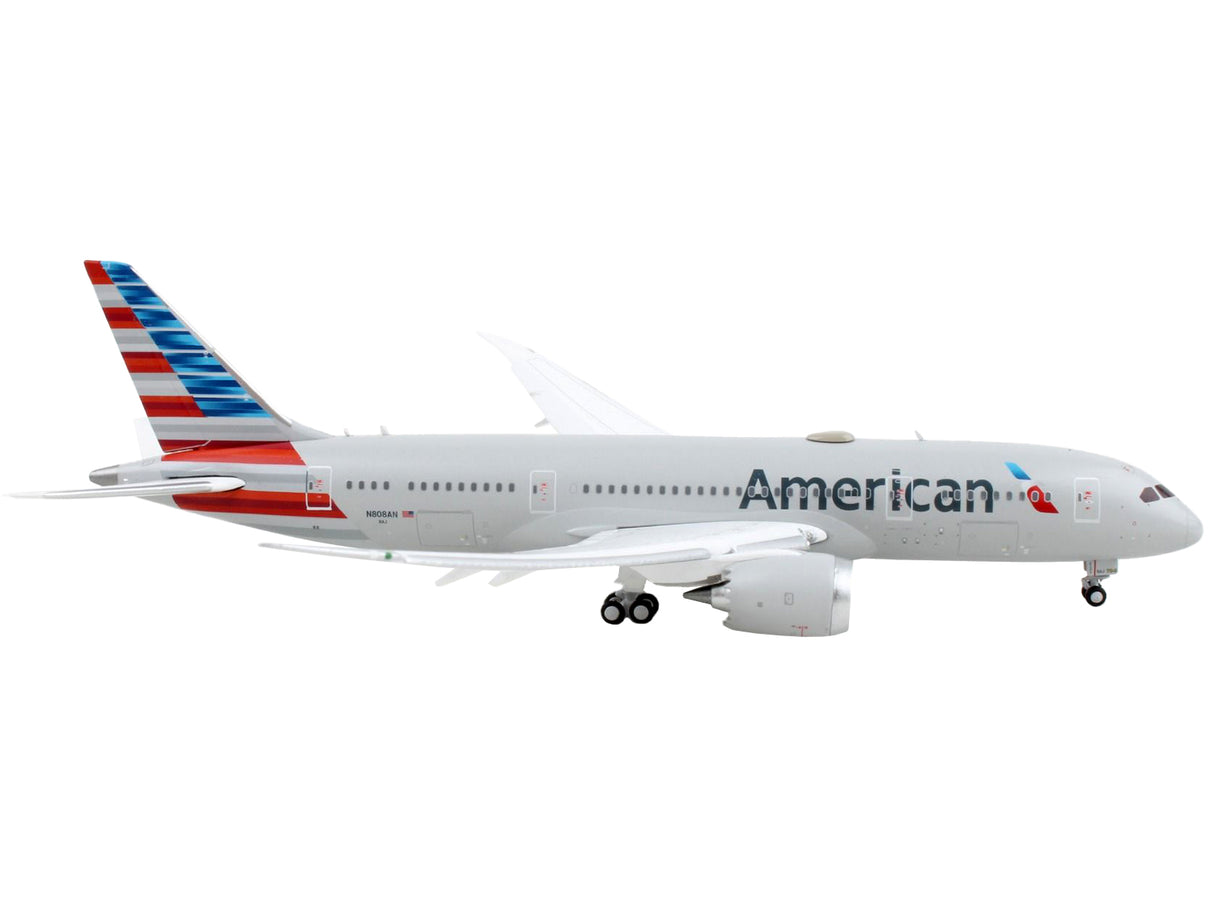 Boeing 787-8 Commercial Aircraft with Flaps Down "American Airlines" Gray with Striped Tail 1/400 Diecast Model Airplane by GeminiJets