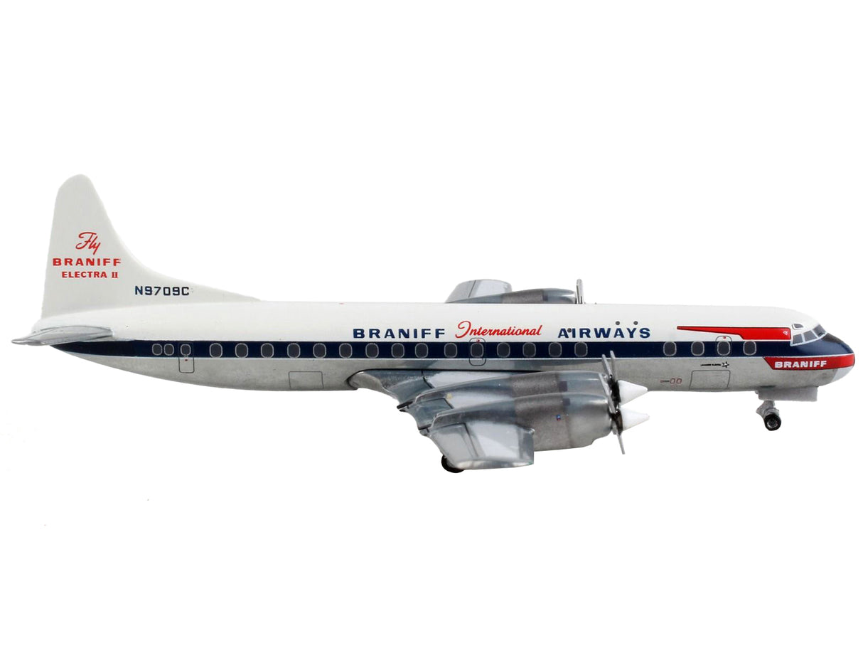 Lockheed L-188 Electra Commercial Aircraft "Braniff International Airways" White with Blue Stripes 1/400 Diecast Model Airplane by GeminiJets