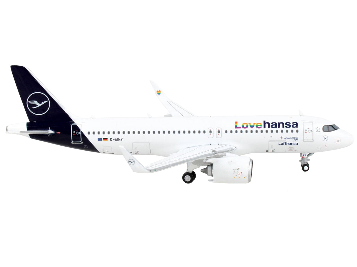 Airbus A320neo Commercial Aircraft "Lufthansa - Lovehansa" White with Dark Blue Tail 1/400 Diecast Model Airplane by GeminiJets