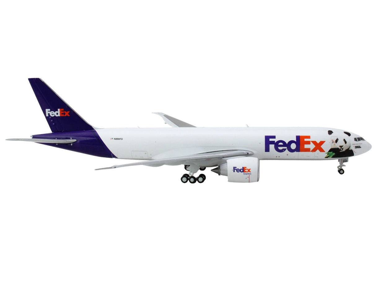 Boeing 777F Commercial Aircraft "Federal Express (FedEx) - Panda Express" (N886FD) White with Purple Tail 1/400 Diecast Model Airplane by GeminiJets