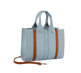 Vegan leather detailed denim tote by hfstylish