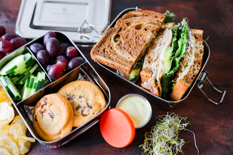 STAINLESS STEEL LUNCH BOX, 2 TIER Leak Proof, 3 COMPARTMENTS, 60 OZ by ecozoi