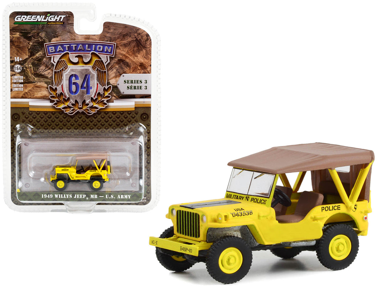 1949 Willys Jeep MB U.S. Army "545th Military Police Company Camp Drake Japan Training Camp" Yellow "Battalion 64" Series 3 1/64 Diecast Model Car by Greenlight