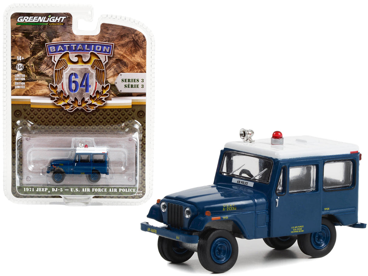 1971 Jeep DJ-5 "U.S. Air Force Air Police" Blue with White Top "Battalion 64" Series 3 1/64 Diecast Model Car by Greenlight