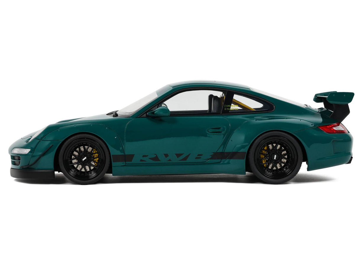 2021 RWB Bodykit "Syunkashuto" Green with Black Stripes 1/18 Model Car by GT Spirit