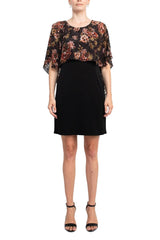 Glamour Nights Scoop Neck Floral Print Cape Short Sleeve ITY Dress by Curated Brands