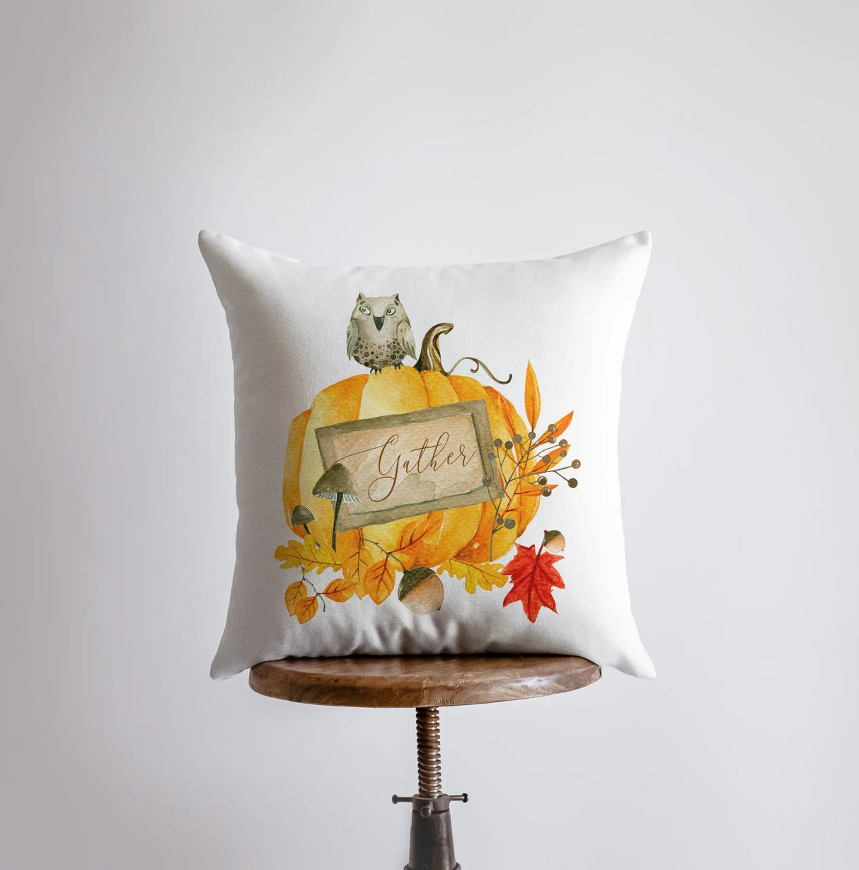 Gather Pumpkin Harvest Pillow Cover |  Primitive Pumpkin Decor | Farmhouse Pillows | Country Decor | Fall Throw Pillows | Cute Throw Pillows by UniikPillows