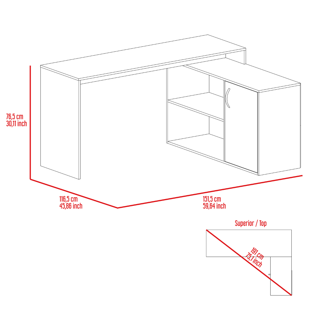 Antlia L-Shaped Writing Desk, Two Shelves, Single Door Cabinet by FM FURNITURE