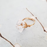 Giant Herkimer Diamond Wire Wrapped Ring by Salt and Sparkle