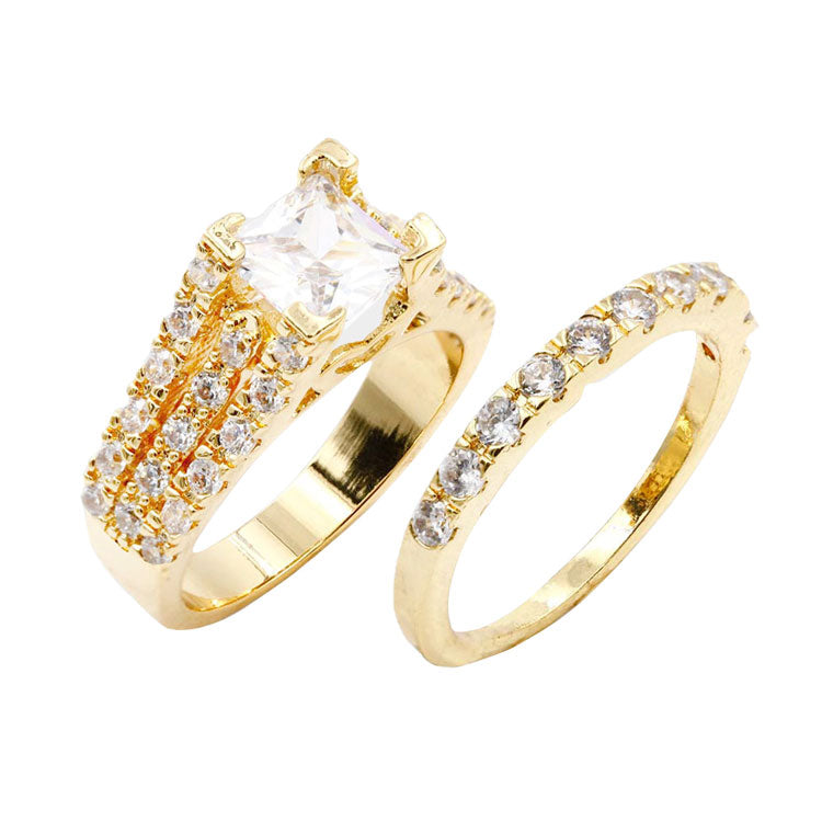 2PCS Trendy Gold Rhodium Plated CZ Embellished Rings by Madeline Love