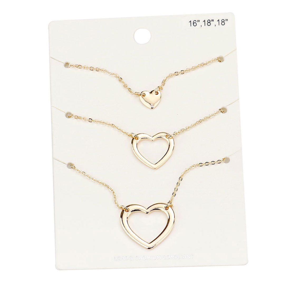 3PCS  Metal Heart Pendant Necklaces by Madeline Love