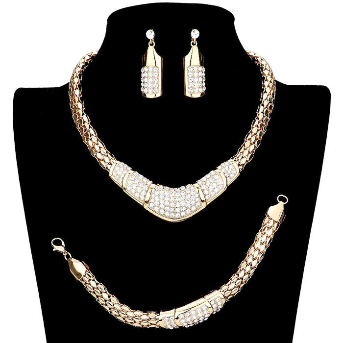 3PCS Rhinestone Pave Metal Chain Necklace Set by Madeline Love