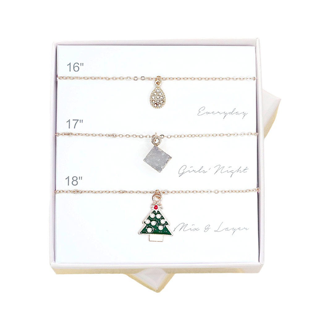 3PCS Teardrop Stone Christmas Tree Pendant Necklaces by Madeline Love