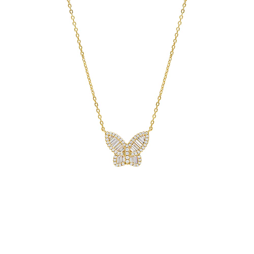 Large Pavé X Baguette Butterfly Necklace by By Adina Eden