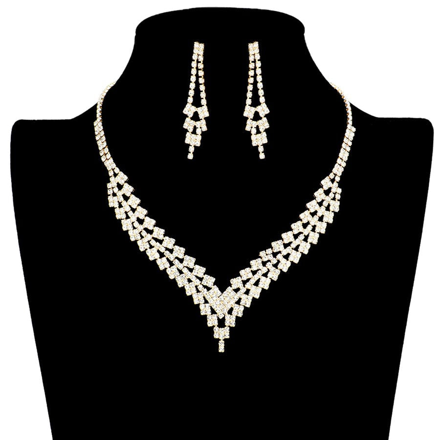 Chevron Accented Rhinestone Pave Necklace by Madeline Love