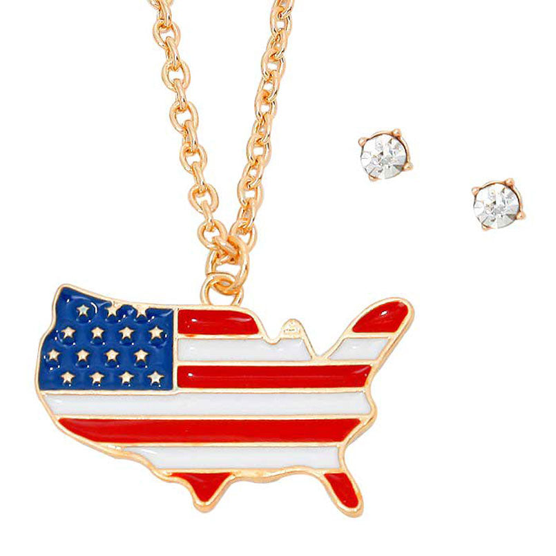 Enamel American Flag America Map Pendant Necklace by Madeline Love