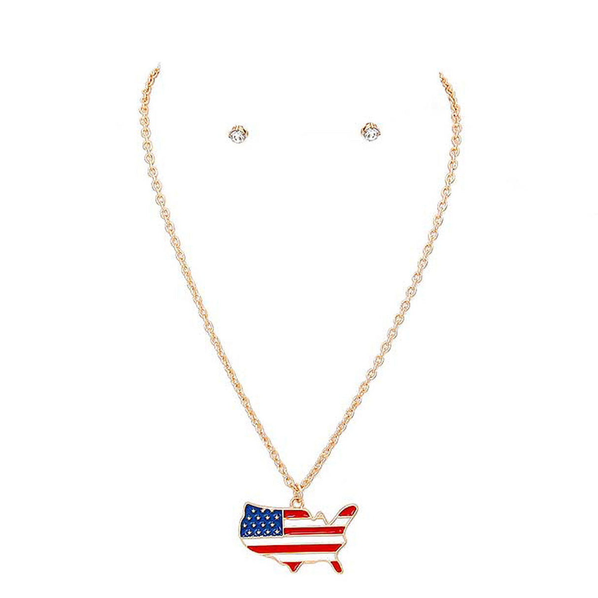 Enamel American Flag America Map Pendant Necklace by Madeline Love