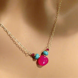 Gold Filled Turquoise and Pink Gemstone Drop Necklace by Alexa Martha Designs