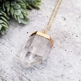 Gold Giant Quartz Crystal Necklace by Salt and Sparkle