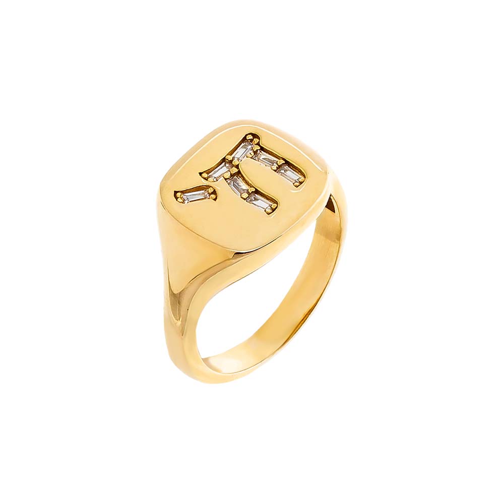 Baguette Chai Signet Pinky Ring by By Adina Eden