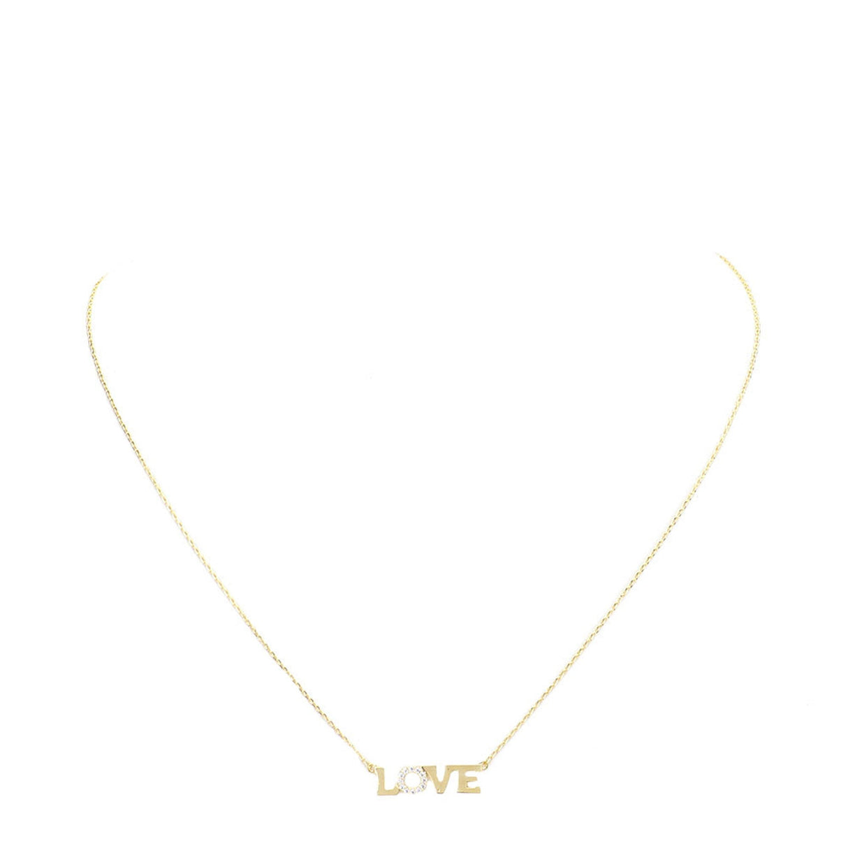 Love Rhinestone Embellished Brass Metal Message Necklace by Madeline Love