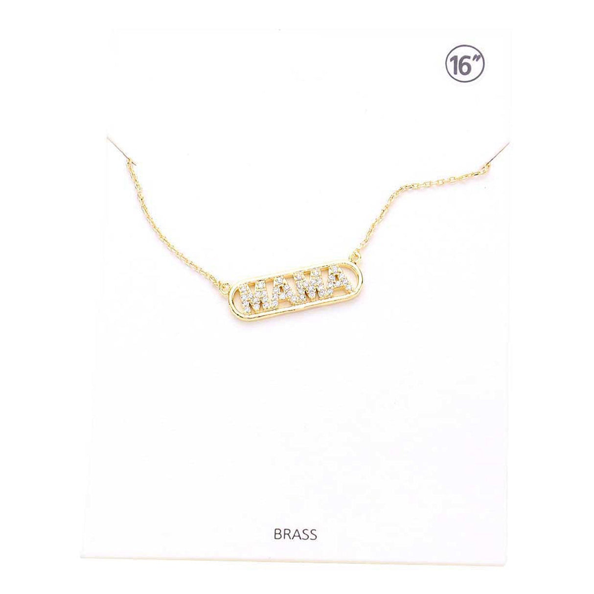 MAMA Brass Rhinestone Embellished Message Pendant Necklace by Madeline Love