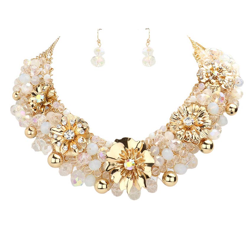 Metal Flower Accented Beaded Collar Necklace by Madeline Love