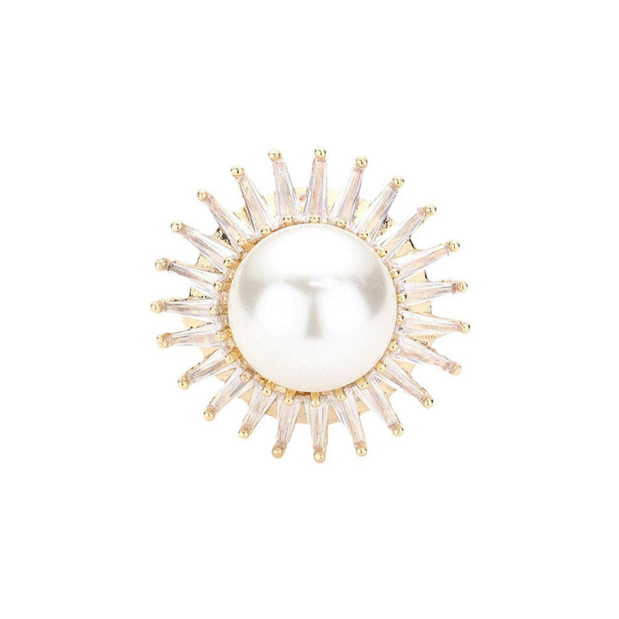 Pearl Accented Baguette Cut CZ Around Ring by Madeline Love