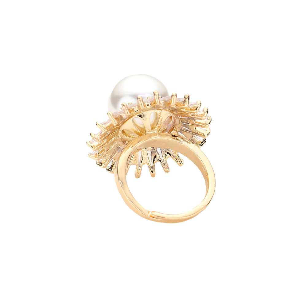 Pearl Accented Baguette Cut CZ Around Ring by Madeline Love