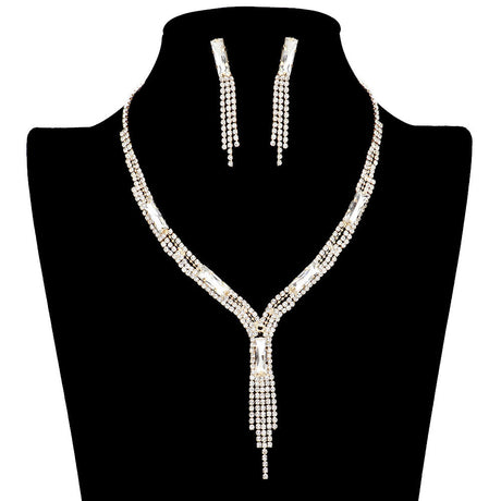 Rectangle Stone Accented Rhinestone Fringe Tip Jewelry Set by Madeline Love